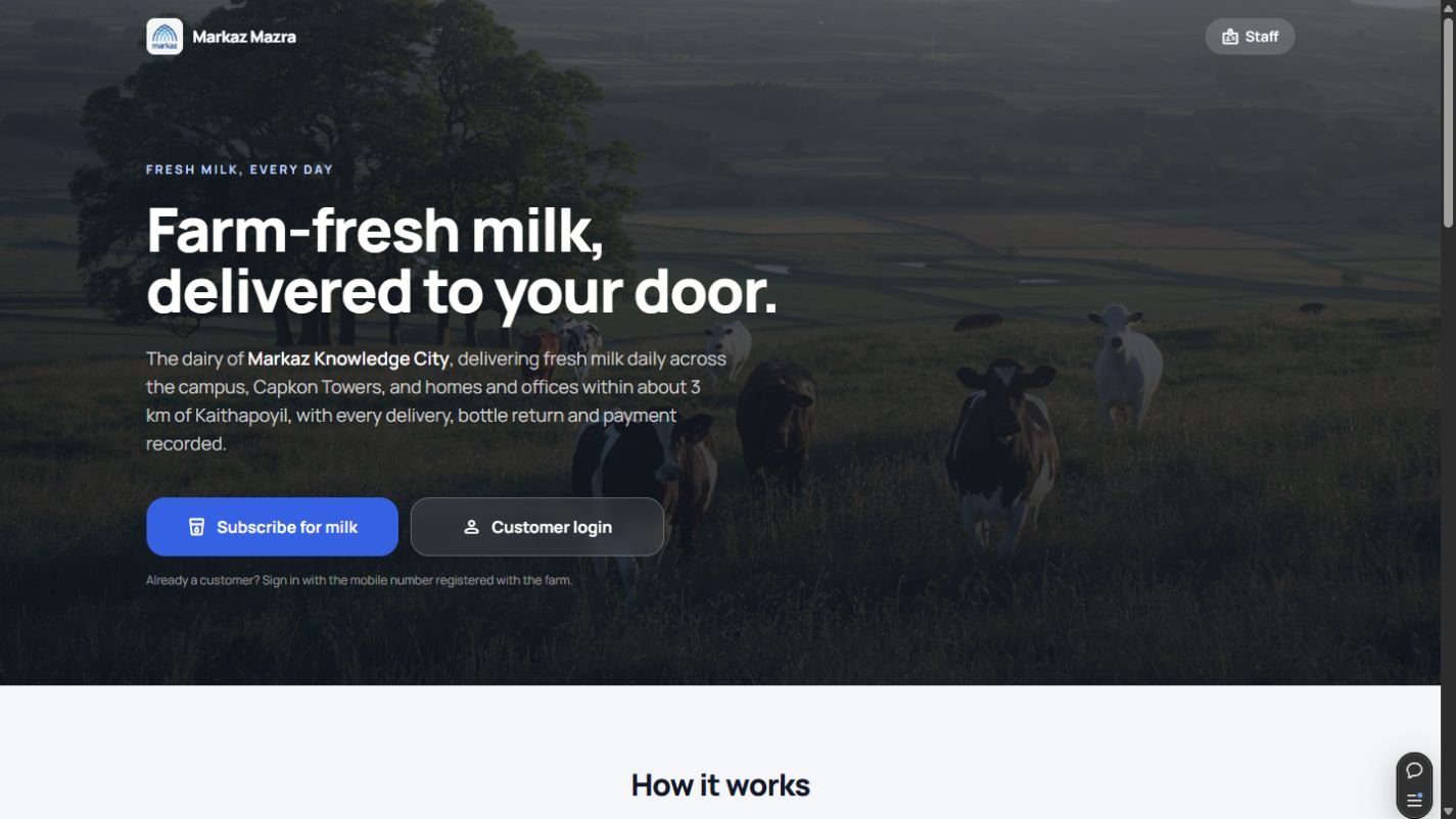 Markaz Mazra milk delivery website homepage