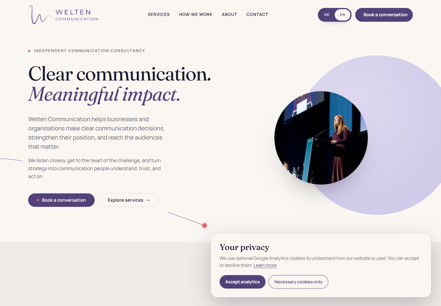 Welten Communication website homepage
